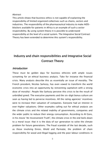 Industry and chain responsibilities and integrative social contract theory