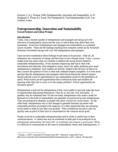 Entrepreneurship, Innovation and Sustainability