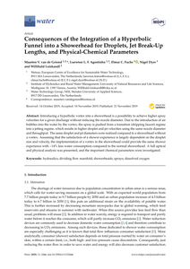 Consequences of the integration of a hyperbolic funnel into a showerhead for droplets, jet break-up lengths, and physical-chemical parameters