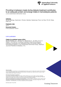 Providing in-between meals during dialysis treatment contributes to an adequate protein and energy intake in hemodialysis patients