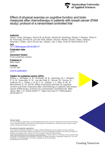 Effect of physical exercise on cognitive function and brain measures after chemotherapy in patients with breast cancer (PAM study): protocol of a randomised controlled trial