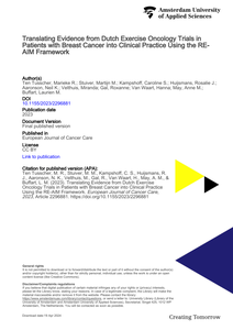 Translating Evidence from Dutch Exercise Oncology Trials in Patients with Breast Cancer into Clinical Practice Using the RE-AIM Framework