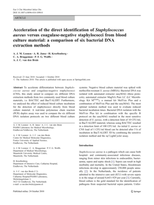 Acceleration of direct identification of S.aureus versus Coagulase Negative Staphylococci from blood culture material: a comparison of six bacterial DNA extraction methods