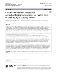 Citizen involvement in research on technological innovations for health, care or well-being: a scoping review