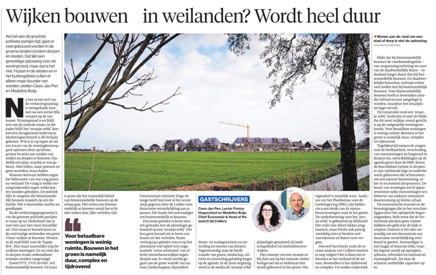 Wijken bouwen in weilanden? Wordt heel duur